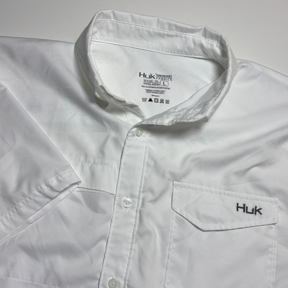 Huk Other - Huk Tide Point Performance Fishing Shirt Solid White Men L Short Sleeve Shirt